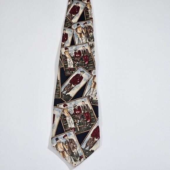 Gant Tie Silk  Multicolor Golf Players Print VTG Boho Art to Wear W3.75 L58 inch - Picture 11 of 16